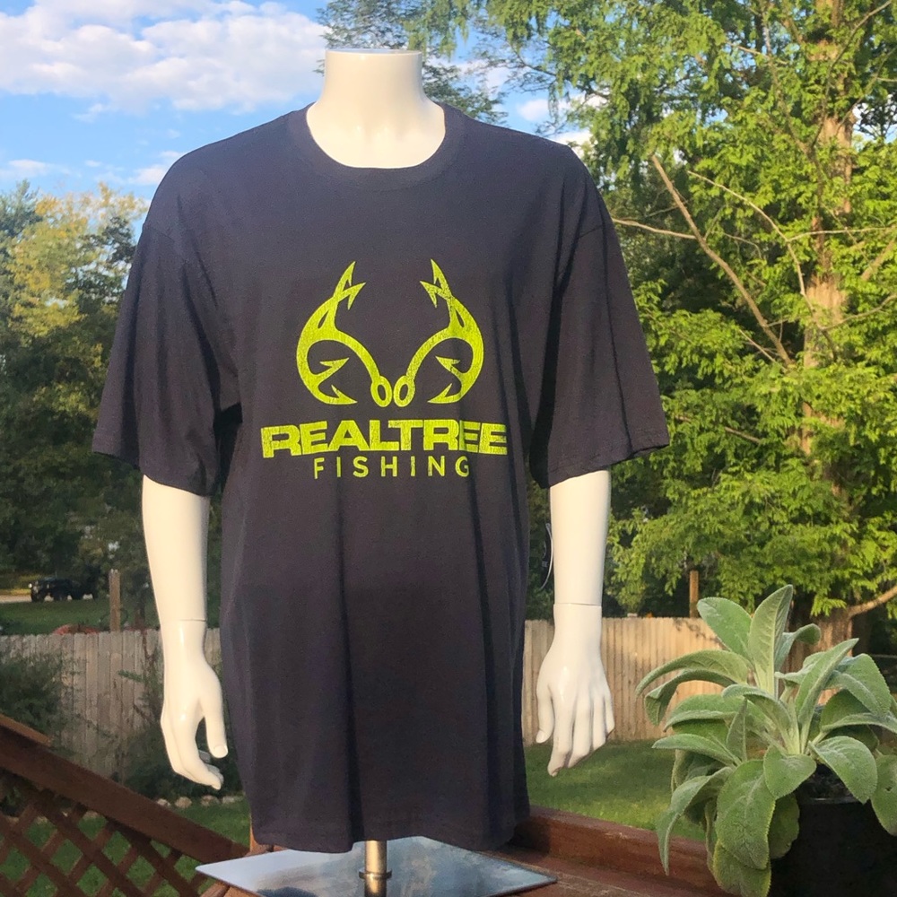 Realtree Mens T Shirt 2XL Blue with Green Logo graphic Short Sleeve NWT